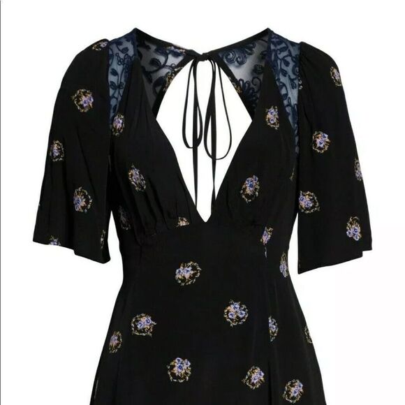 Free People Mockingbird Embroidered Mesh Inset Minidress Black - Picture 3 of 7